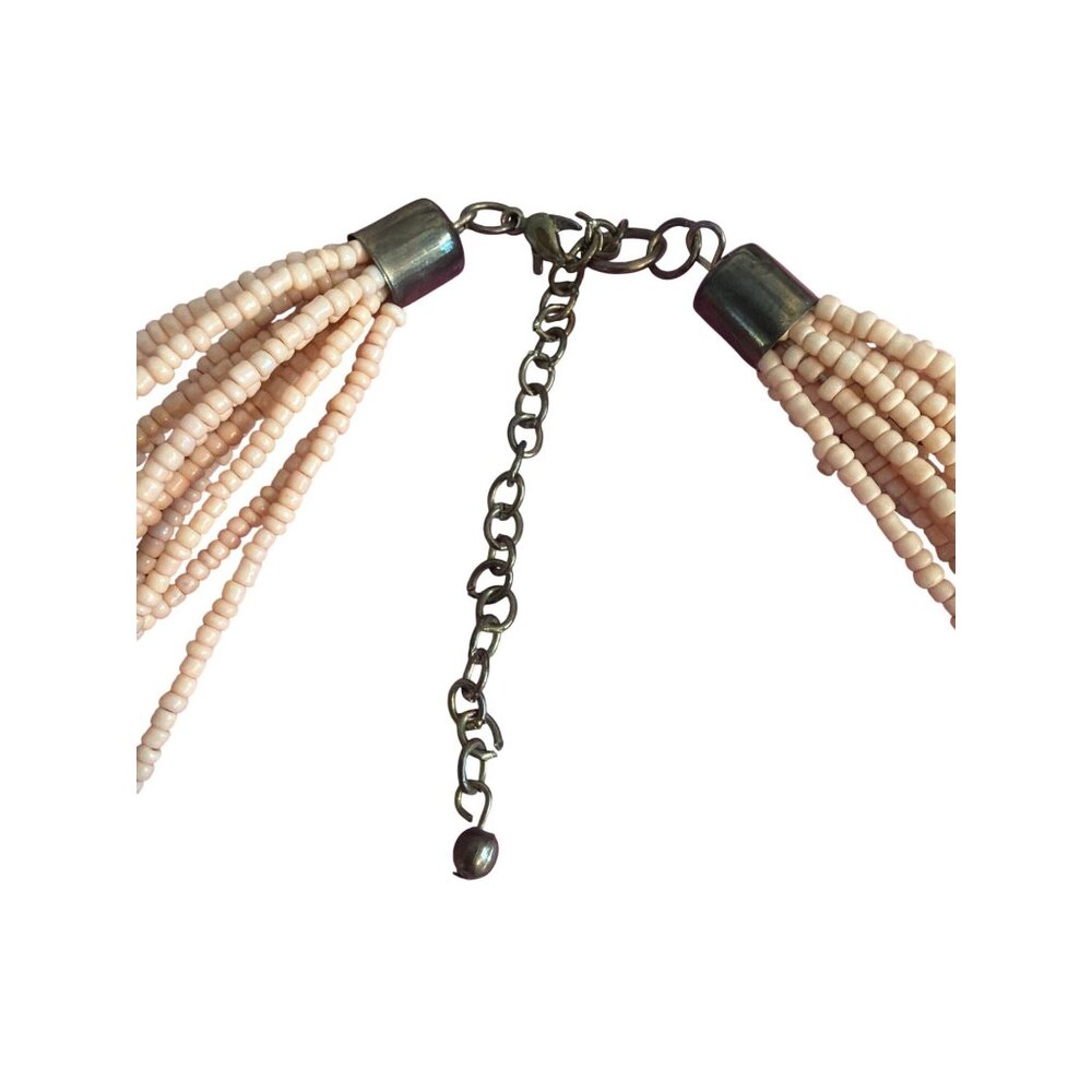 Vintage Multi Strand Beaded Necklace Peach Antique Gold Tone Beads Adj 16" + 3" - Picture 4 of 4